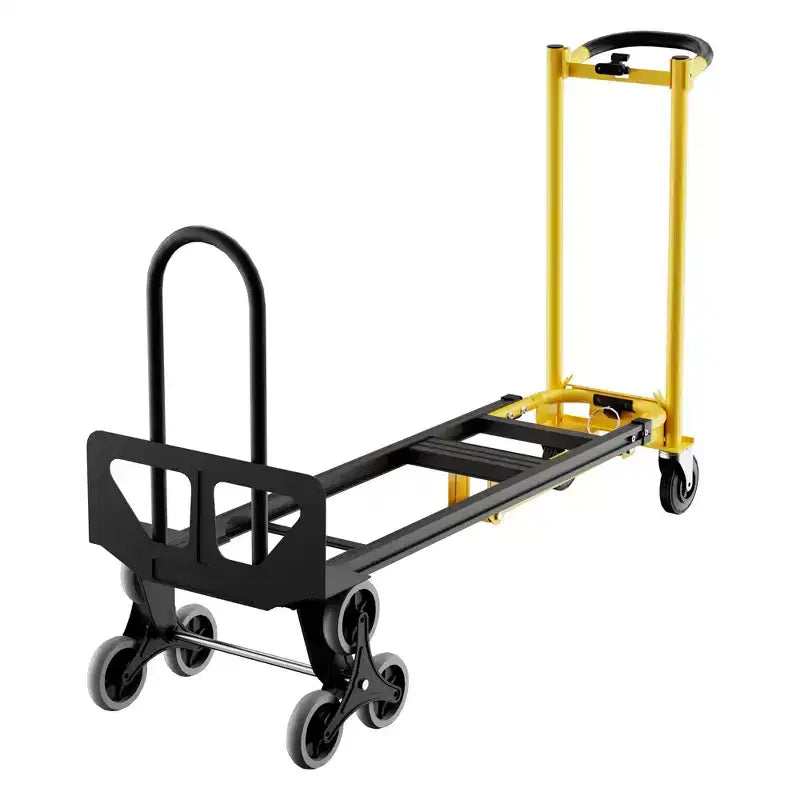 3-in-1 Stair Climbing Hand Truck, Heavy Duty Convertible Flat Cart with Folding Design & Elastic Straps for Home Office Warehouse