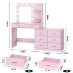Coiffeuse de 155 cm avec miroir et lumières, table de maquillage avec 8 tiroirs, 3 modes de couleur d'éclairage à intensité variable, étagères pour chambre à coucher