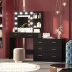 61 Inch Makeup Vanity Desk with Mirror and Lights, Vanity Table with 8 Drawers, 3 Color Modes Dimmable Lights, Shelves for Bedroom