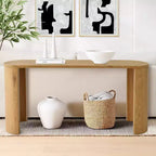 60 Table Console Ovale Moderne pour Entrée, Table Basse Motif Bois avec Pieds en C, Table de Couloir pour Salon, Foyer ou Derrière le Canapé-Panipeachy