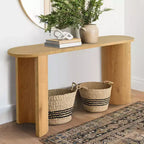60 Table Console Ovale Moderne pour Entrée, Table Basse Motif Bois avec Pieds en C, Table de Couloir pour Salon, Foyer ou Derrière le Canapé-Panipeachy