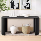 60 Table Console Ovale Moderne pour Entrée, Table Basse Motif Bois avec Pieds en C, Table de Couloir pour Salon, Foyer ou Derrière le Canapé-Panipeachy
