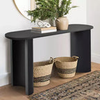60 Table Console Ovale Moderne pour Entrée, Table Basse Motif Bois avec Pieds en C, Table de Couloir pour Salon, Foyer ou Derrière le Canapé-Panipeachy
