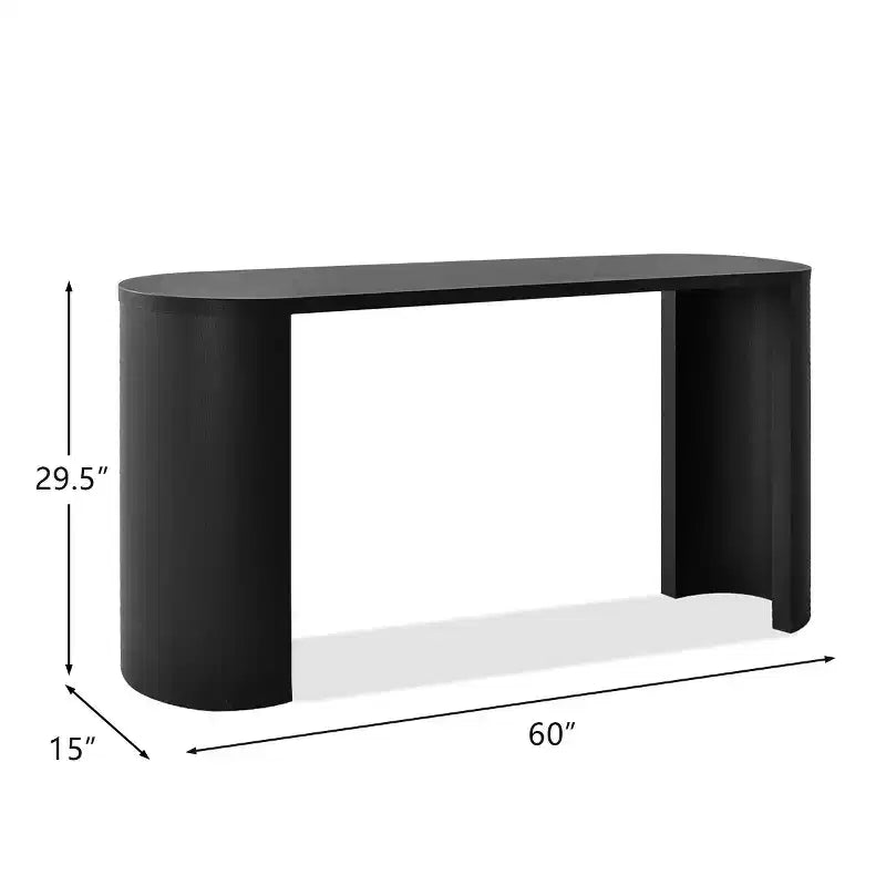 60 Table Console Ovale Moderne pour Entrée, Table Basse Motif Bois avec Pieds en C, Table de Couloir pour Salon, Foyer ou Derrière le Canapé-Panipeachy