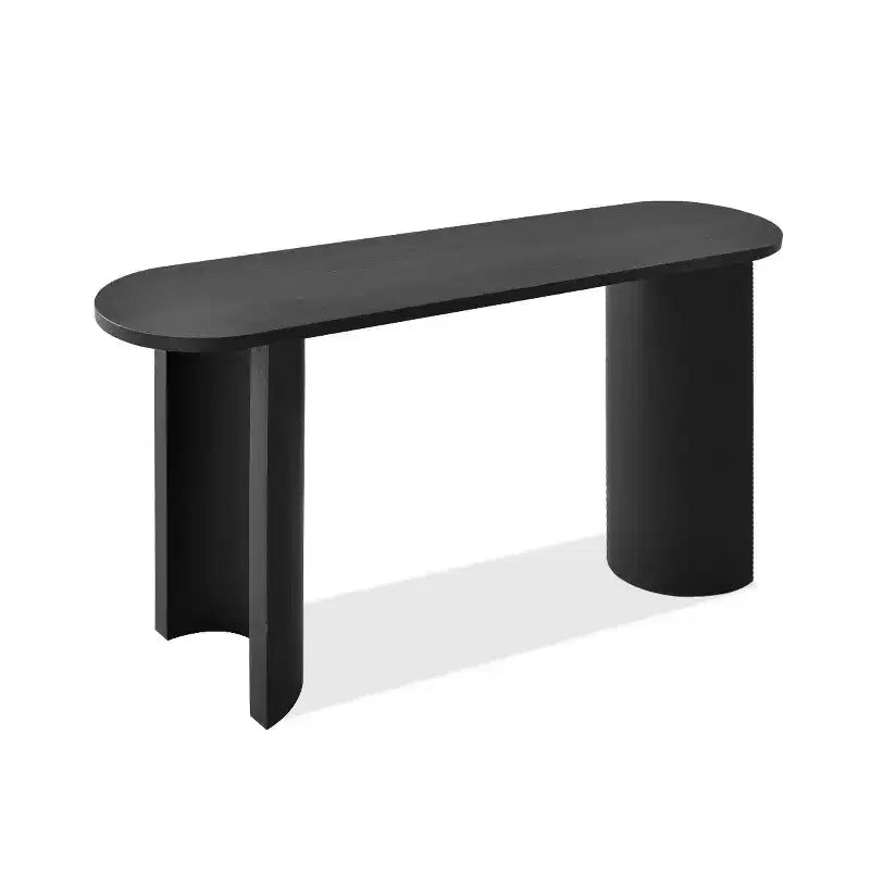 60 Table Console Ovale Moderne pour Entrée, Table Basse Motif Bois avec Pieds en C, Table de Couloir pour Salon, Foyer ou Derrière le Canapé-Panipeachy