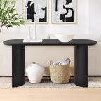 60 Modern Oval Entryway Console Table, Wood Grain Sofa Table with C-Shape Legs, Hallway Table for Living Room, Foyer or Behind Couch-Panipeachy