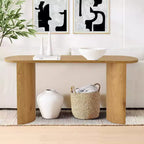 60 Table Console Ovale Moderne pour Entrée, Table Basse Motif Bois avec Pieds en C, Table de Couloir pour Salon, Foyer ou Derrière le Canapé-Panipeachy