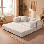 Dyonery 65-in five-in-one folding floor sofa bed, convertible into a double bed sofa bed, with a fixed metal frame, corduroy