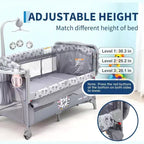 4-in-1 Baby Bassinet & Playard-Light Gray Portable Crib with Changing Table,Zip Door & Toy Bar - Locking Wheels & Storage for Newborns to Toddlers