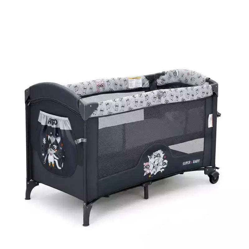 4-in-1 Baby Bassinet & Playard-Light Gray Portable Crib with Changing Table,Zip Door & Toy Bar - Locking Wheels & Storage for Newborns to Toddlers