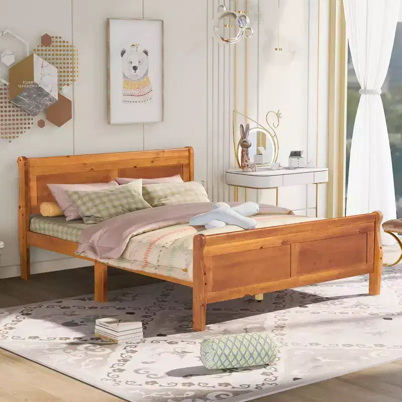 Lit plateforme Queen Size en bois FAMYYT avec tête de lit, assemblage facile, chêne