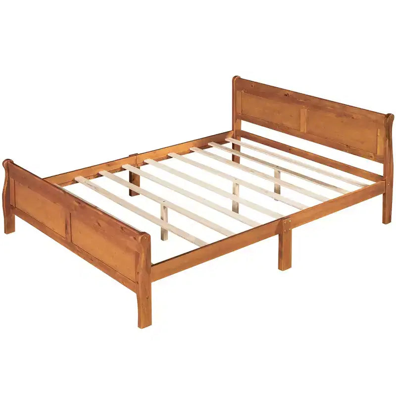 Lit plateforme Queen Size en bois FAMYYT avec tête de lit, assemblage facile, chêne
