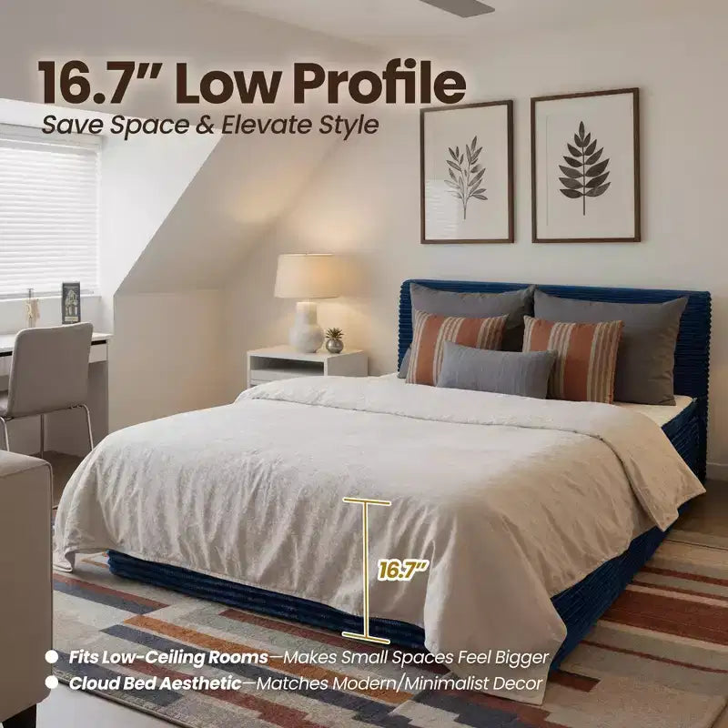 Lit Queen HOMLUX avec tête de lit, Déballez et dépliez, Prêt en 72 heures, Isolation des mouvements, Soutien mi-ferme