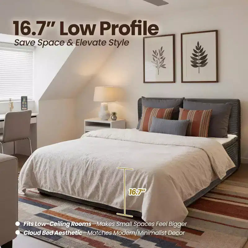 Lit Queen HOMLUX avec tête de lit, Déballez et dépliez, Prêt en 72 heures, Isolation des mouvements, Soutien mi-ferme