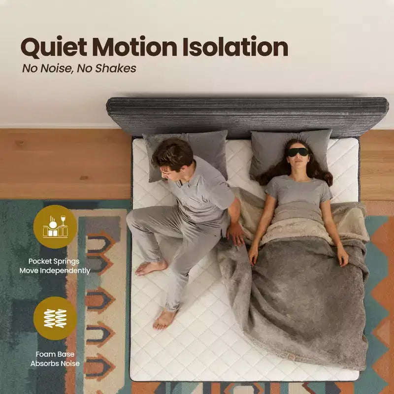 Lit Queen HOMLUX avec tête de lit, Déballez et dépliez, Prêt en 72 heures, Isolation des mouvements, Soutien mi-ferme