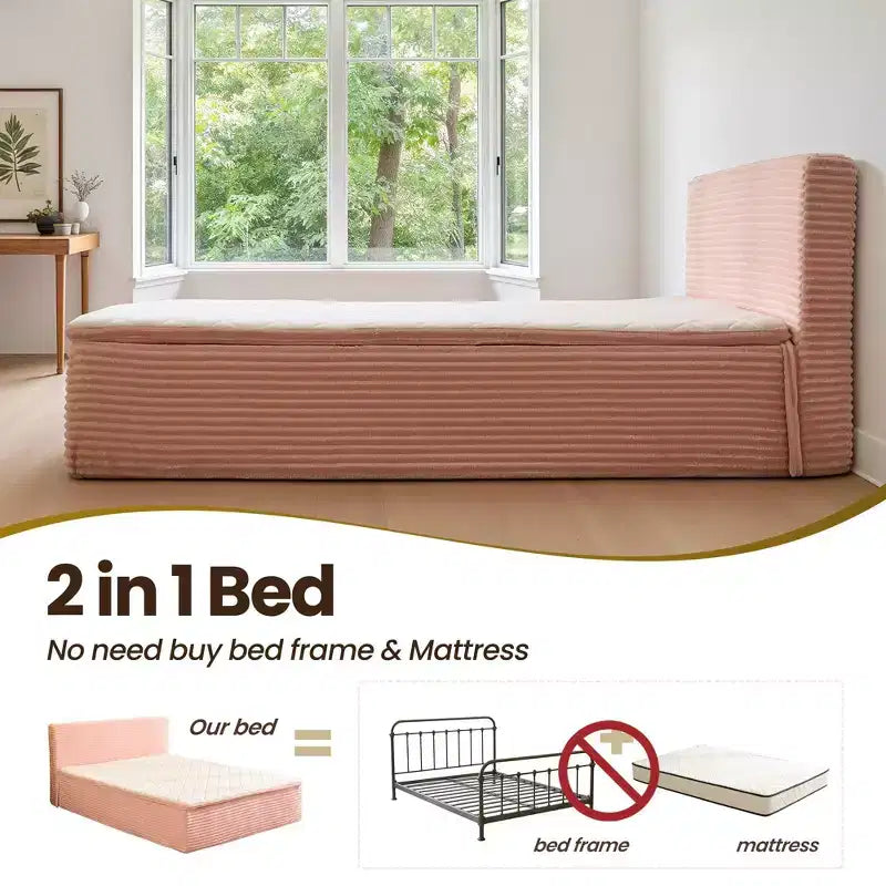 Lit Queen HOMLUX avec tête de lit, Déballez et dépliez, Prêt en 72 heures, Isolation des mouvements, Soutien mi-ferme