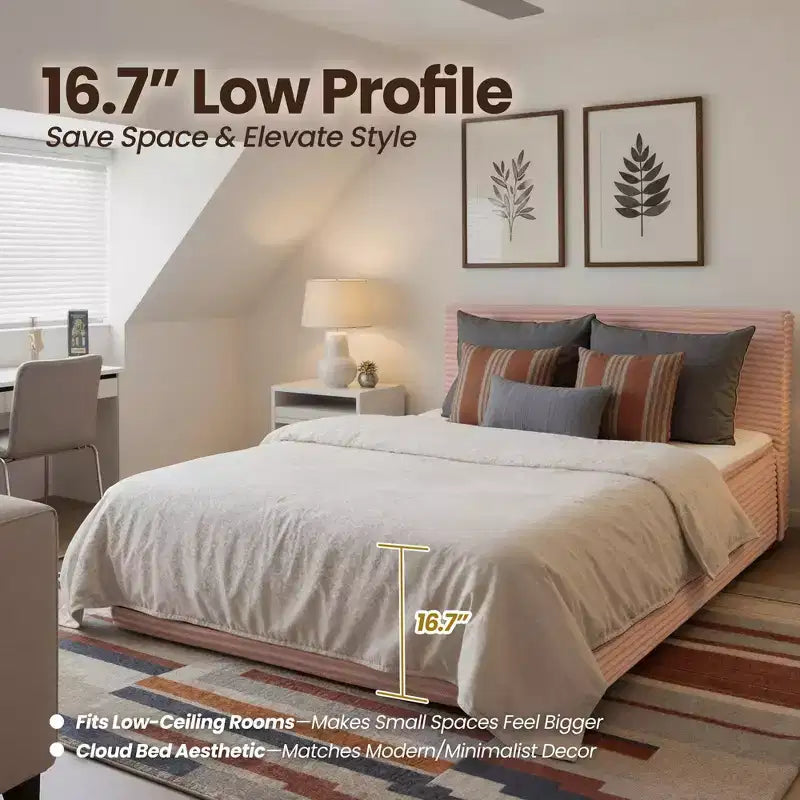 Lit Queen HOMLUX avec tête de lit, Déballez et dépliez, Prêt en 72 heures, Isolation des mouvements, Soutien mi-ferme