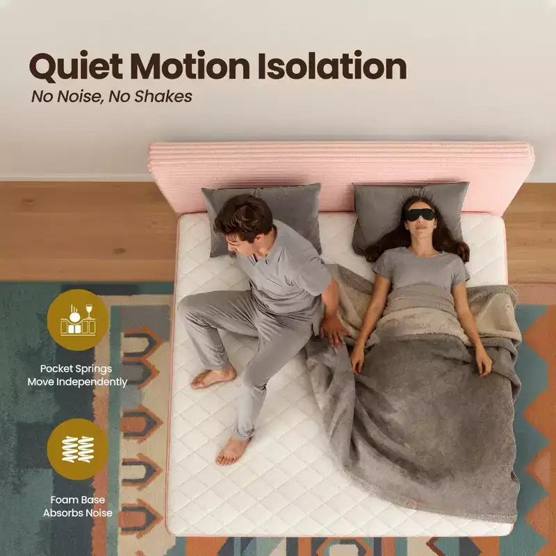 Lit Queen HOMLUX avec tête de lit, Déballez et dépliez, Prêt en 72 heures, Isolation des mouvements, Soutien mi-ferme