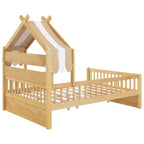 Luxystar Full Size Wood House Bed Frame with Storage Headboard Shelf and Canopy for Kid's Room