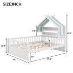 Luxystar Full Size Wood House Bed Frame with Storage Headboard Shelf and Canopy for Kid's Room