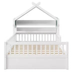 Luxystar Full Size Wood House Bed Frame with Storage Headboard Shelf and Canopy for Kid's Room