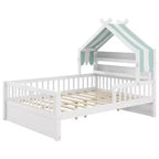 Luxystar Full Size Wood House Bed Frame with Storage Headboard Shelf and Canopy for Kid's Room