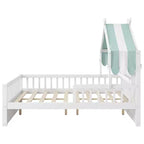 Luxystar Full Size Wood House Bed Frame with Storage Headboard Shelf and Canopy for Kid's Room