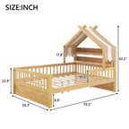 Luxystar Full Size Wood House Bed Frame with Storage Headboard Shelf and Canopy for Kid's Room