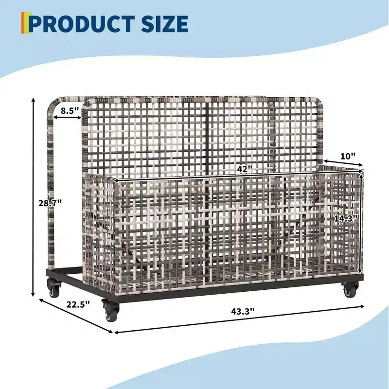 Organisateur de rangement de flotteurs de piscine avec roues, Panier de rangement de jouets et de caddy de piscine en rotin PE tressé résistant aux intempéries pour piscine, terrasse et patio