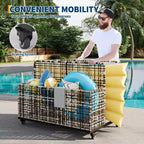 Organisateur de rangement de flotteurs de piscine avec roues, Panier de rangement de jouets et de caddy de piscine en rotin PE tressé résistant aux intempéries pour piscine, terrasse et patio