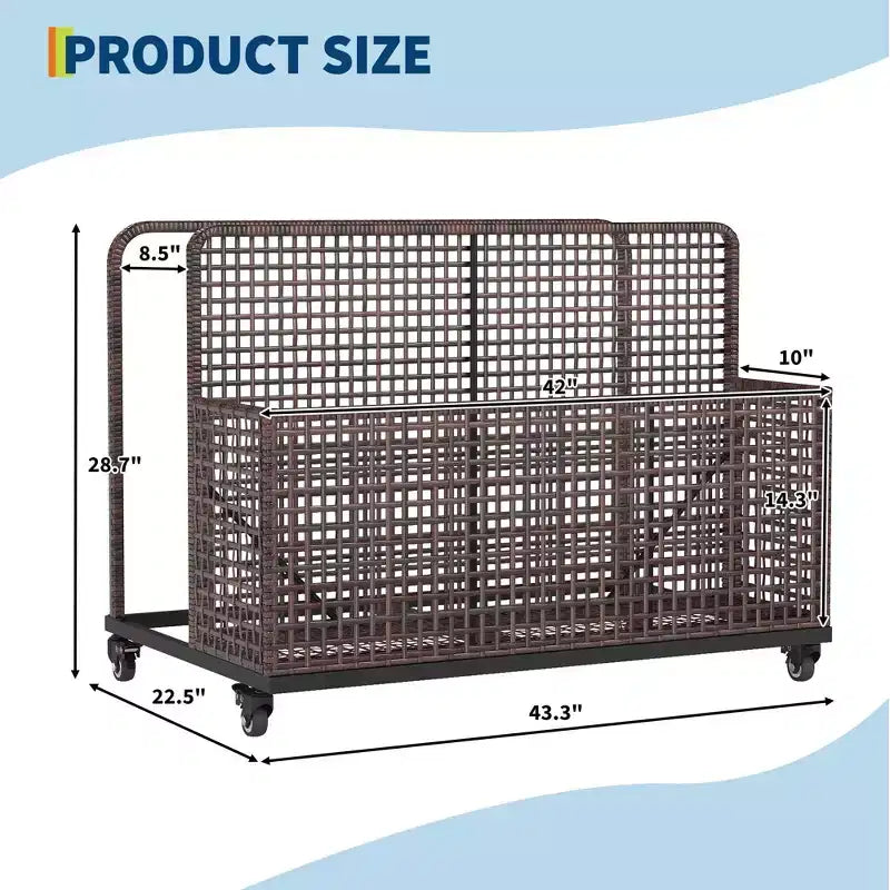 Organisateur de rangement de flotteurs de piscine avec roues, Panier de rangement de jouets et de caddy de piscine en rotin PE tressé résistant aux intempéries pour piscine, terrasse et patio