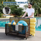 Organisateur de rangement de flotteurs de piscine avec roues, Panier de rangement de jouets et de caddy de piscine en rotin PE tressé résistant aux intempéries pour piscine, terrasse et patio