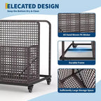 Organisateur de rangement de flotteurs de piscine avec roues, Panier de rangement de jouets et de caddy de piscine en rotin PE tressé résistant aux intempéries pour piscine, terrasse et patio