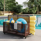 Organisateur de rangement de flotteurs de piscine avec roues, Panier de rangement de jouets et de caddy de piscine en rotin PE tressé résistant aux intempéries pour piscine, terrasse et patio