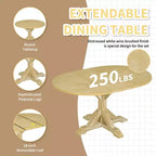 GDFStudio Zayd 6 Piece Dining Set with Extendable Pedestal Table, Ladder Back Chairs and Bench