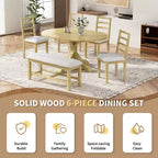 GDFStudio Zayd 6 Piece Dining Set with Extendable Pedestal Table, Ladder Back Chairs and Bench