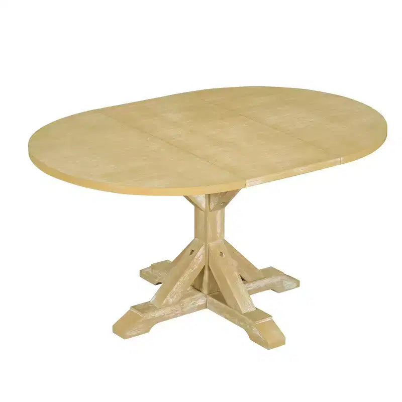 GDFStudio Zayd 6 Piece Dining Set with Extendable Pedestal Table, Ladder Back Chairs and Bench