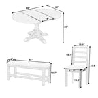 GDFStudio Zayd 6 Piece Dining Set with Extendable Pedestal Table, Ladder Back Chairs and Bench