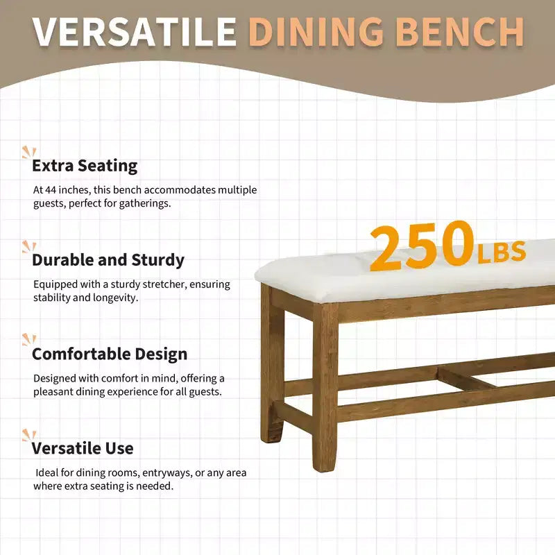 GDFStudio Zayd 6 Piece Dining Set with Extendable Pedestal Table, Ladder Back Chairs and Bench