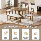 GDFStudio Zayd 6 Piece Dining Set with Extendable Pedestal Table, Ladder Back Chairs and Bench