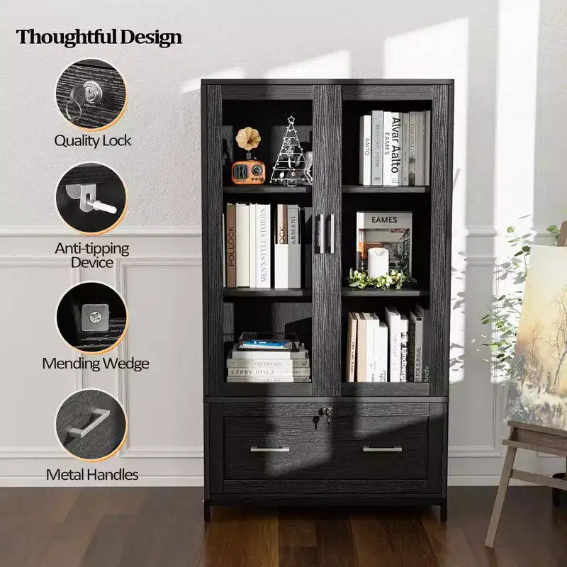 Meuble de rangement Karl Home de 75 cm de large à 1 tiroir avec vitrine