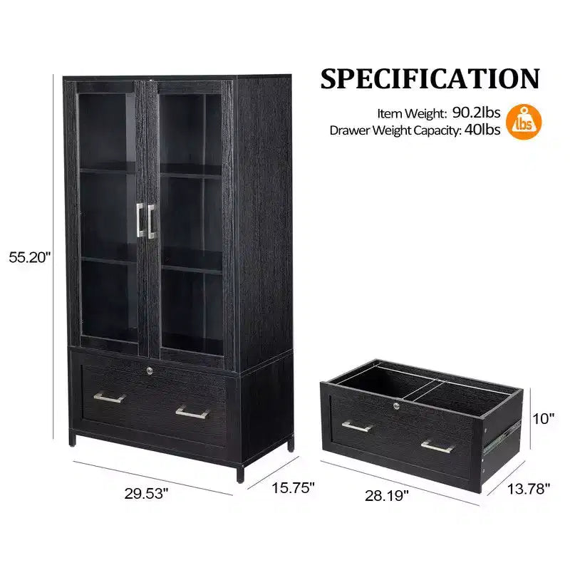Meuble de rangement Karl Home de 75 cm de large à 1 tiroir avec vitrine