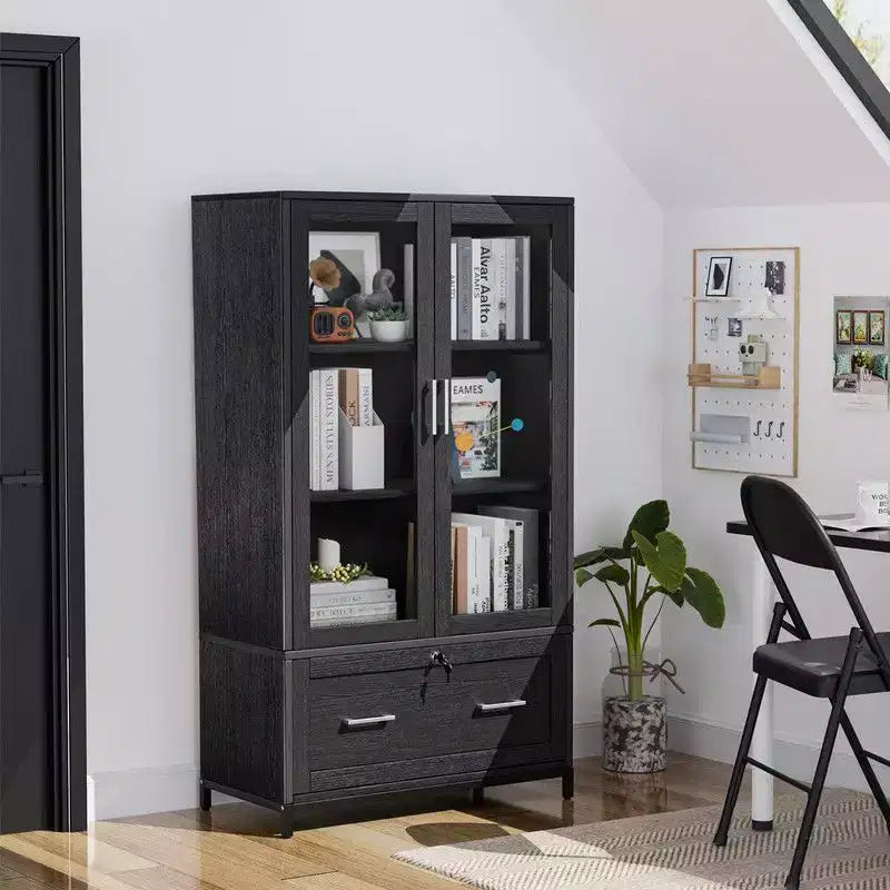 Meuble de rangement Karl Home de 75 cm de large à 1 tiroir avec vitrine