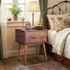 Karl Home Brown P2 MDF Nightstand Tall Legs Handleless 1 Drawer 20.1 Inch