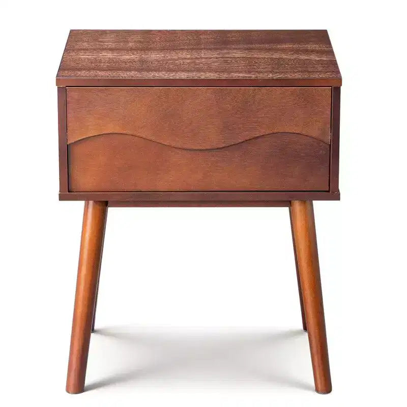 Karl Home Marron P2 MDF Table de Chevet Pieds Hauts Sans Poignée 1 Tiroir 51 cm