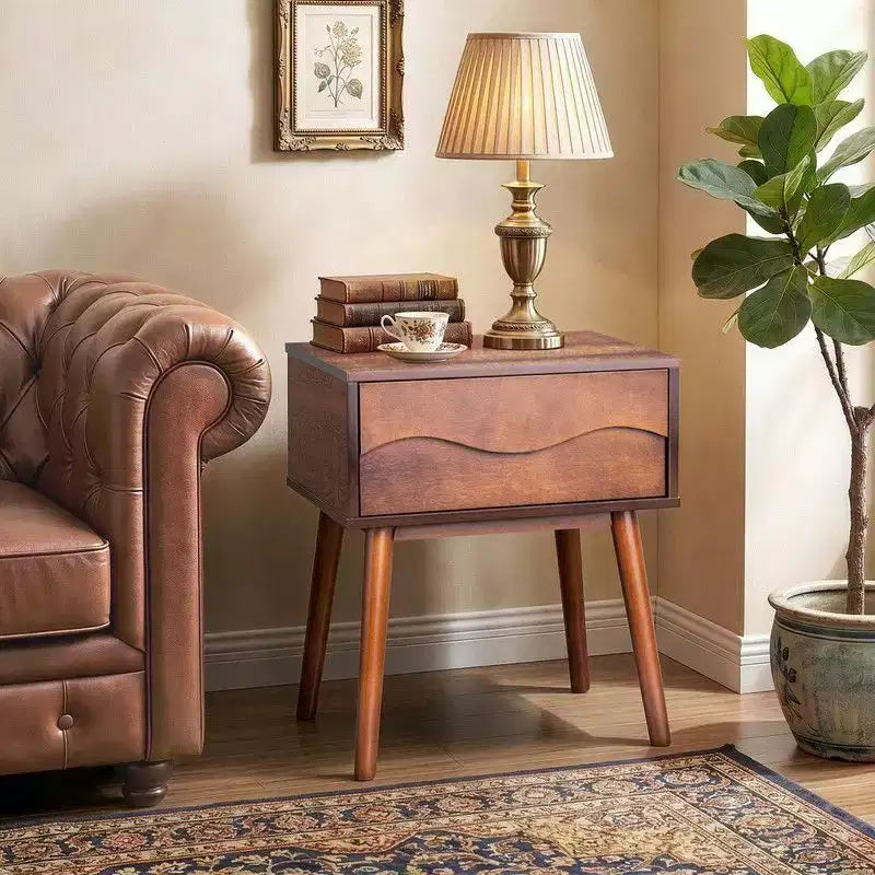 Karl Home Marron P2 MDF Table de Chevet Pieds Hauts Sans Poignée 1 Tiroir 51 cm