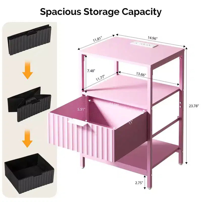 Karl Home 15 Inches Wide Nightstand with 1 Drawer 2 Shelves and US Power Outlet