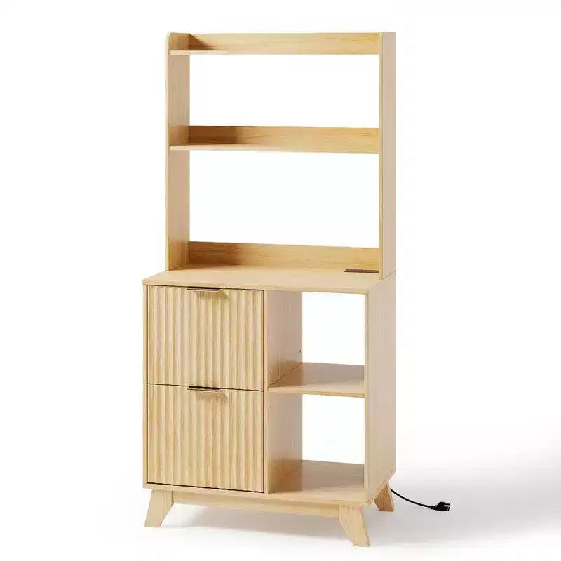 Karl HomeWood Grain P2 MDF Particleboard 2 Drawer Filing Cabinet With Shelves