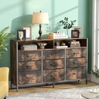 Meuble de rangement moderne Karl Home à 9 tiroirs, 55 pouces, intissé, avec cadre en acier