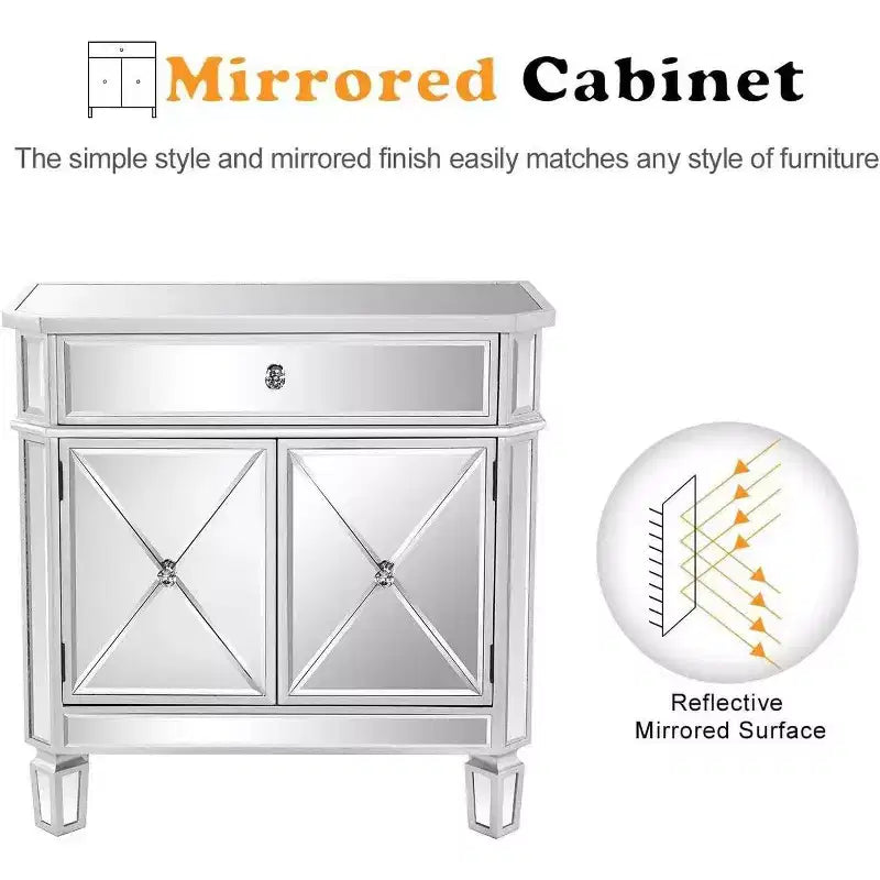 Karl Home 27.56 Inch One Drawer Two Door Mirrored Dresser